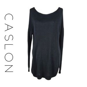 Knit Woven Longsleeve Cotton Blend Top, Black, Size XL